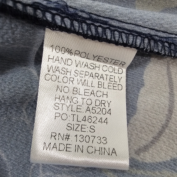 Umgee Navy Floral Mini Dress, Ruffled Hem, Tie Sleeves, Size Small - Picture 16 of 16